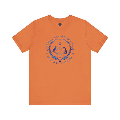 Channel Islands Lodge sapphire gradient short sleeve T-shirt by Printify, showing a colorful, casual men's or women's T-shirt design.