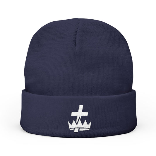 Knights Templar Embroidered Knit Beanie - White Emblem