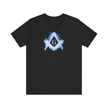 Flaming Square and Compass Short Sleeve T-Shirt - Blue Flames