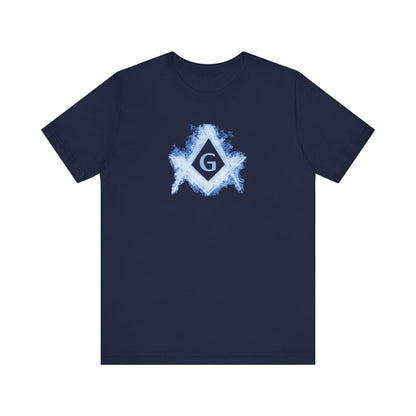 Flaming Square and Compass Short Sleeve T-Shirt - Blue Flames
