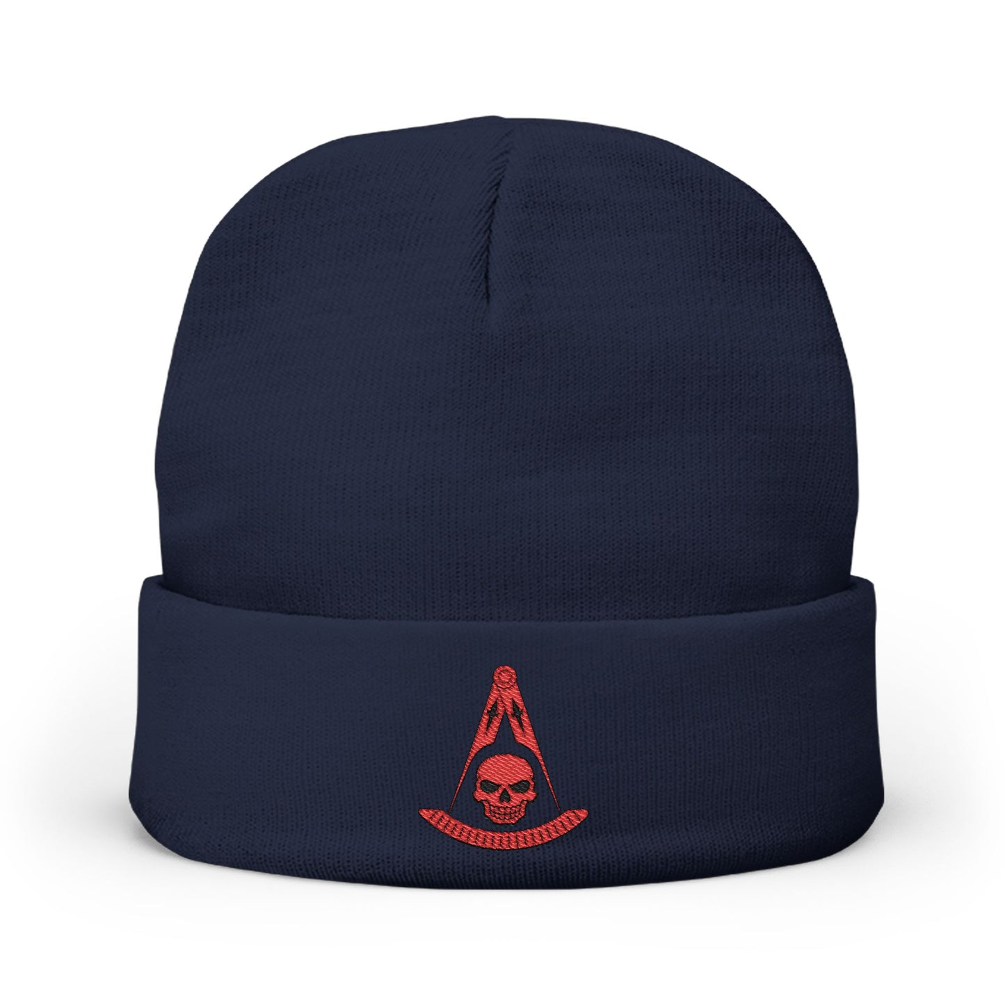 Past Master with Skull Embroidered Knit Beanie – Compass & Quadrant (Red)