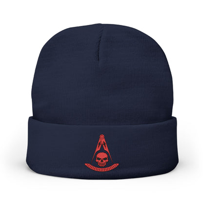 Past Master with Skull Embroidered Knit Beanie – Compass & Quadrant (Red)