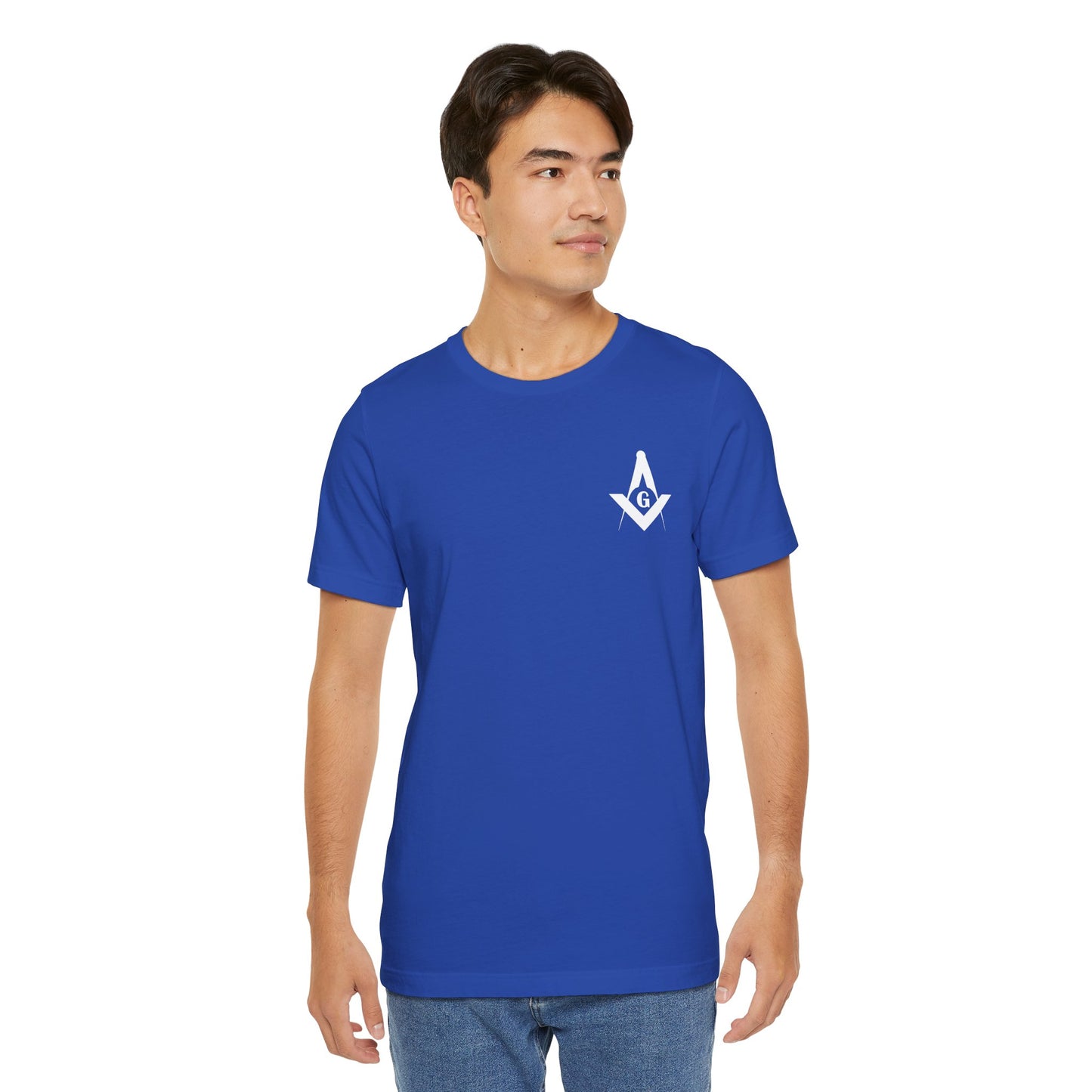 Entered Apprentice T-Shirt by Printify featuring Channel Islands Lodge 214 with blue and green design on a comfortable t-shirt.