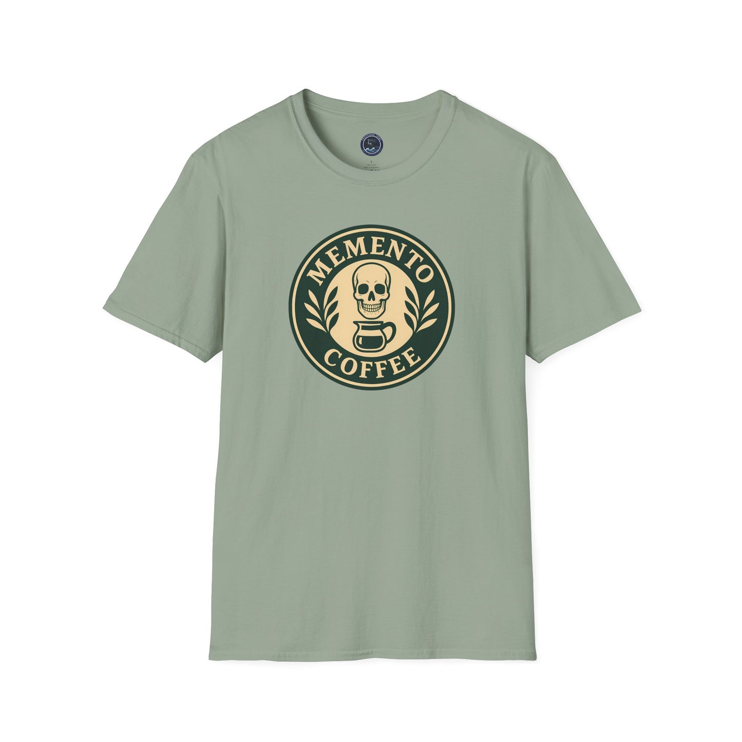 Memento Coffee Softstyle T-Shirt - Acacia (Green/Tan, Front Print)