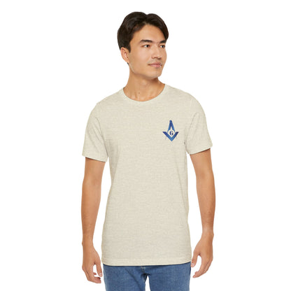 Sapphire Channel Islands Lodge 214 Entered Apprentice short sleeve T-shirt by Printify, showing the front design and fabric texture.