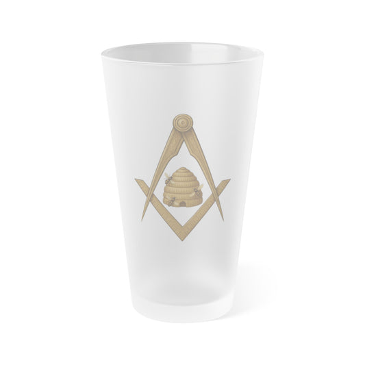 Beehive Square and Compass Frosted Pint Glass (16oz)