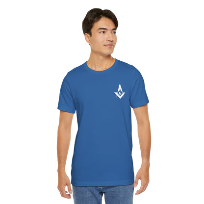 Fellowcraft T-Shirt from Channel Islands Lodge 214 with blue and green design, made by Printify.