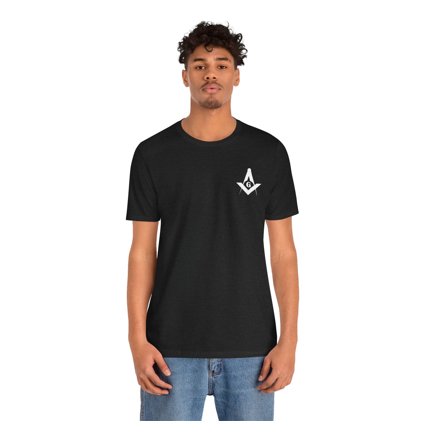Channel Islands Lodge 214 short sleeve T-shirt in dark colors, featuring a casual fit and printed design by Printify.