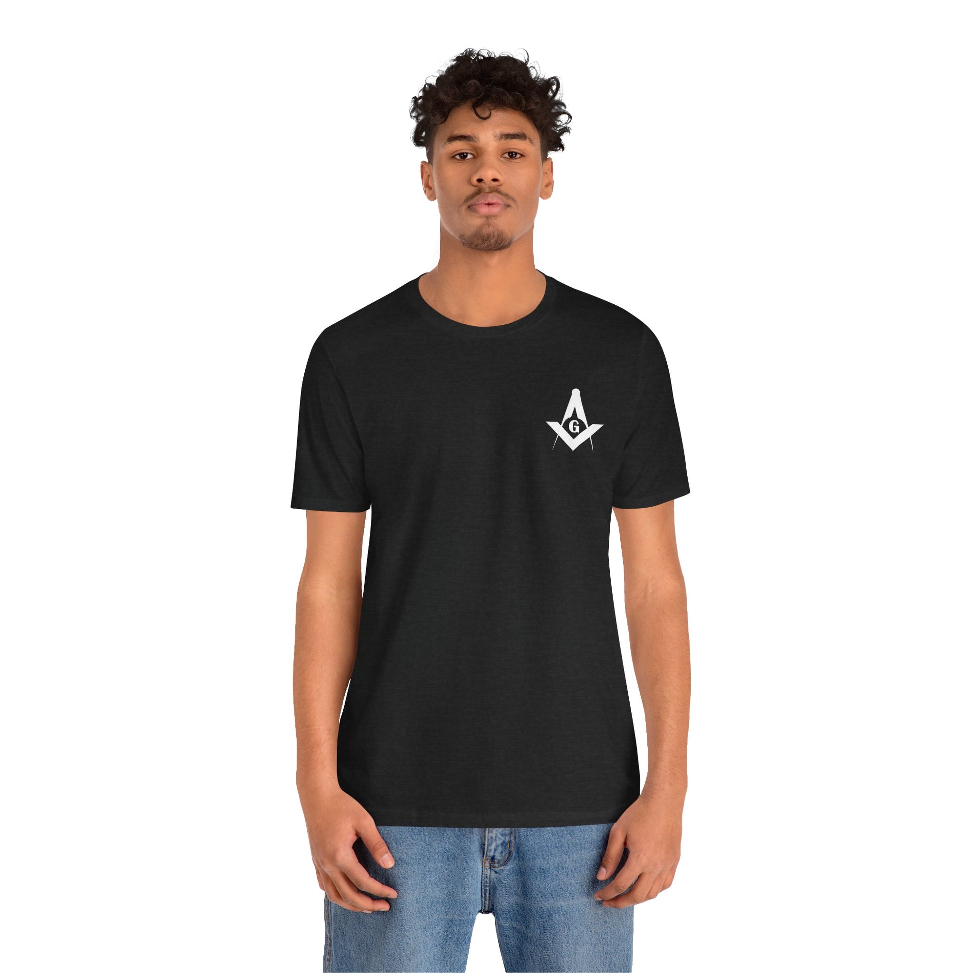 Channel Islands Lodge 214 short sleeve T-shirt in dark colors, featuring a casual fit and printed design by Printify.