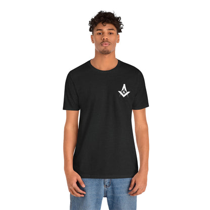 Channel Islands Lodge 214 short sleeve T-shirt in dark colors, featuring a casual fit and printed design by Printify.