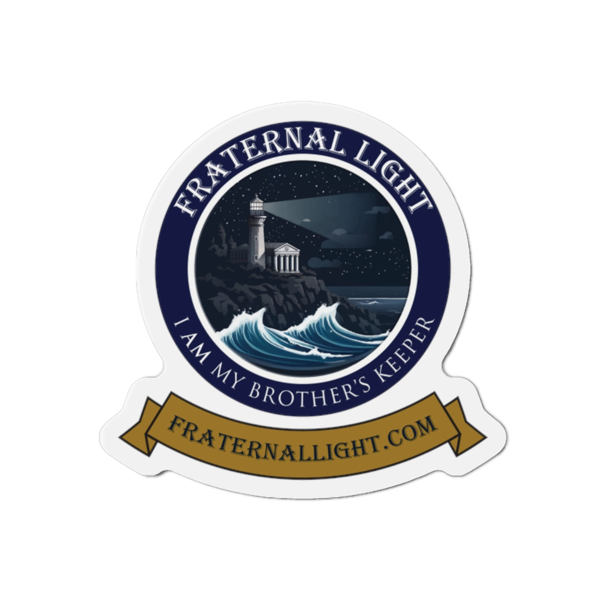 Fraternal Light promotional die-cut magnet for home decor featuring a detailed design, by Printify.