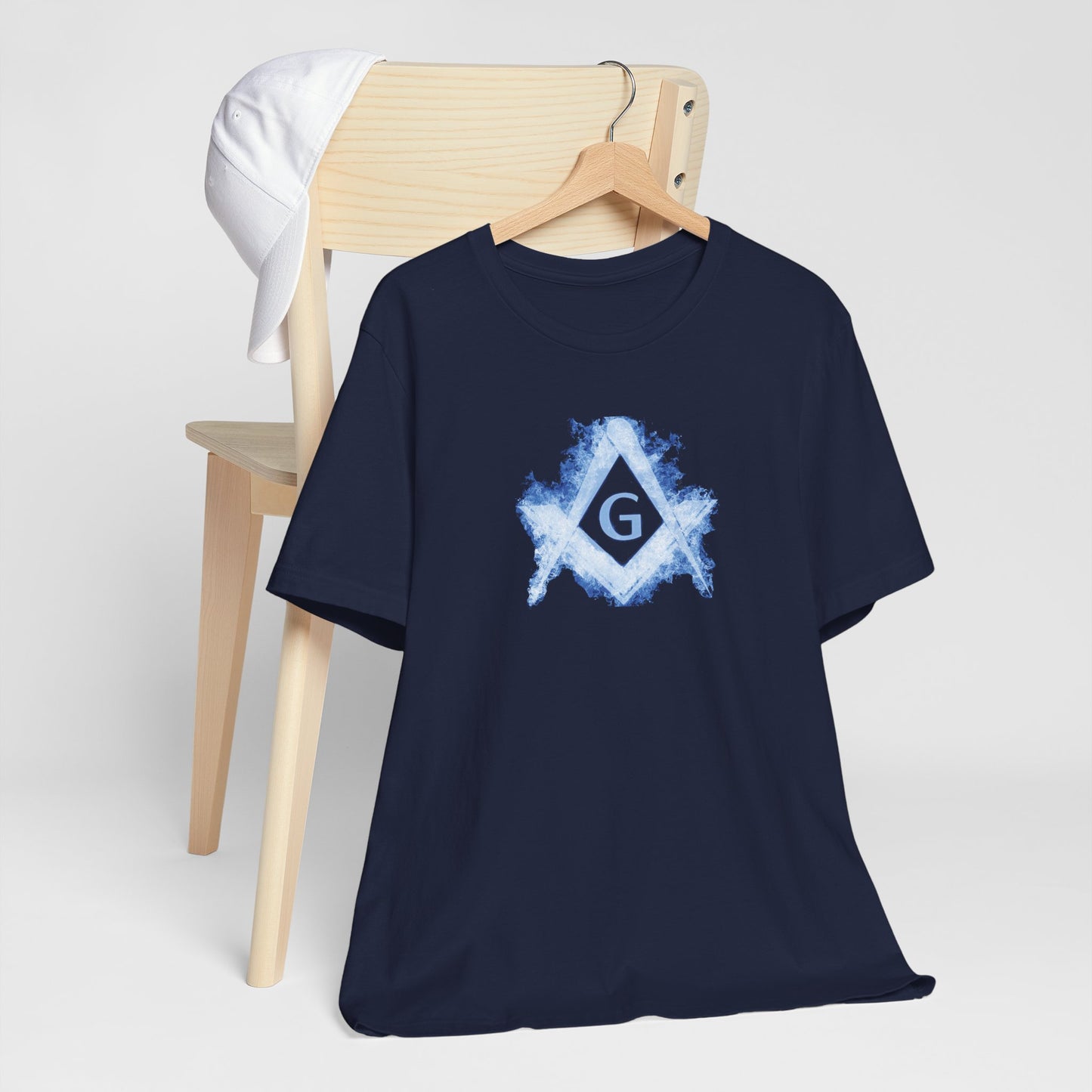 Flaming Square and Compass Short Sleeve T-Shirt - Blue Flames