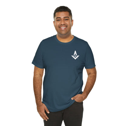 Channel Islands Lodge 214 short sleeve T-shirt by Printify, featuring blues and greens with a casual, comfortable fit.