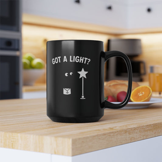 "Got A Light?" Figure in the Dark Lighting Electric Star Black Coffee Mug (11oz, 15oz)