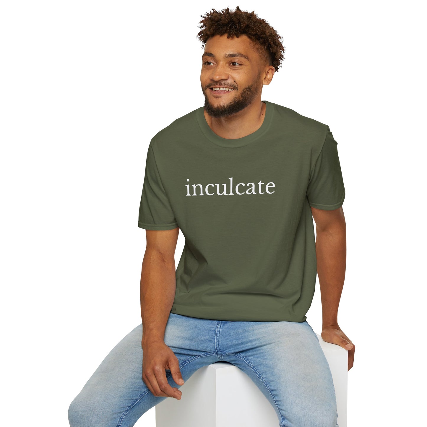 "inculcate" Softstyle T-Shirt (White Letters, Lowercase)