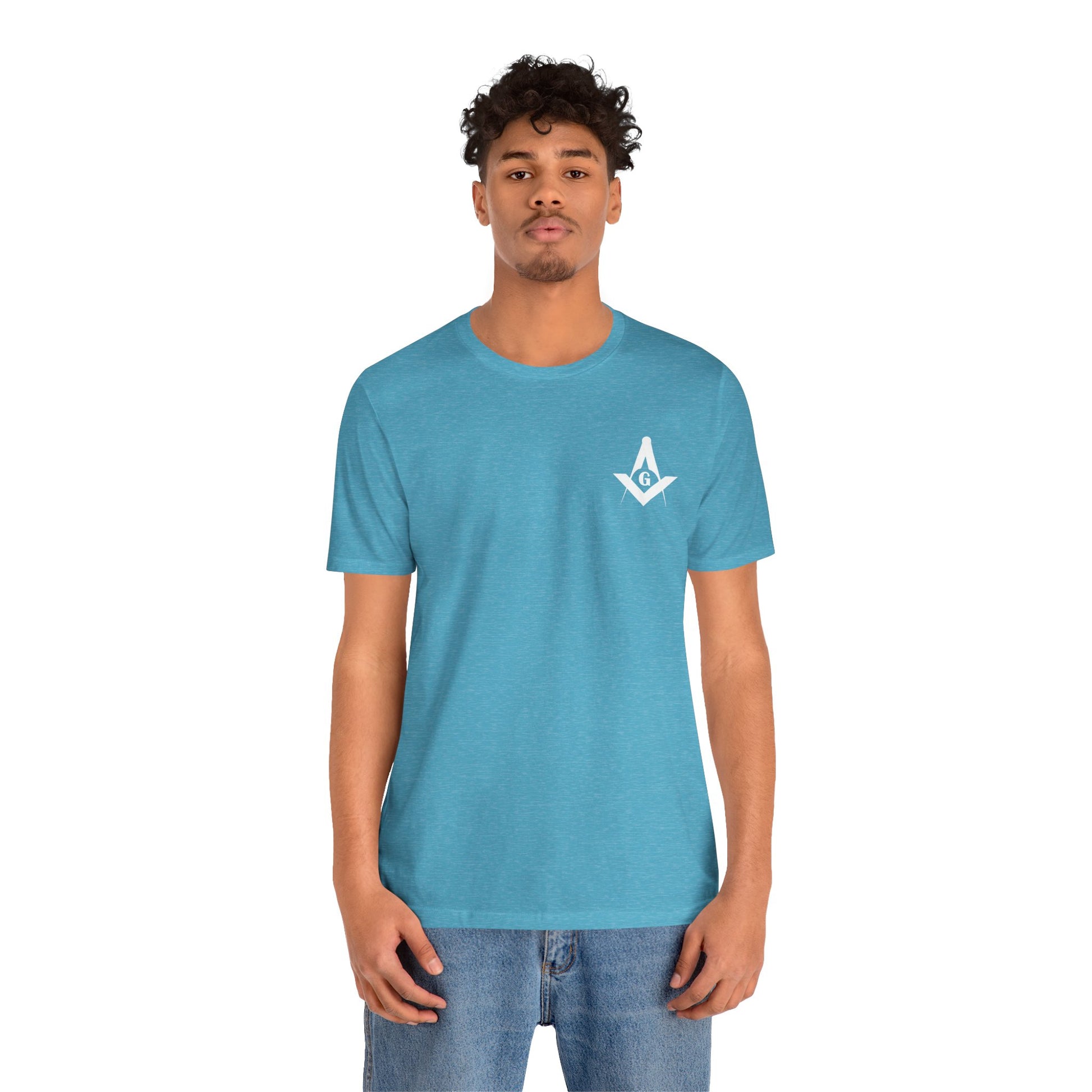 Channel Islands Lodge short sleeve T-shirt in blues and greens, printed by Printify, with a casual fit and scenic design.