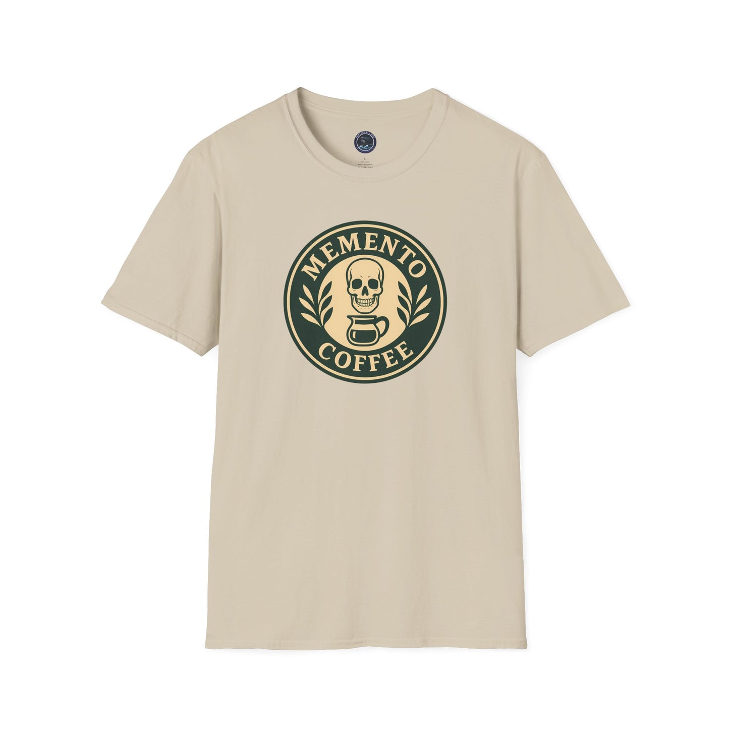 Memento Coffee Softstyle T-Shirt - Acacia (Green/Tan, Front Print)