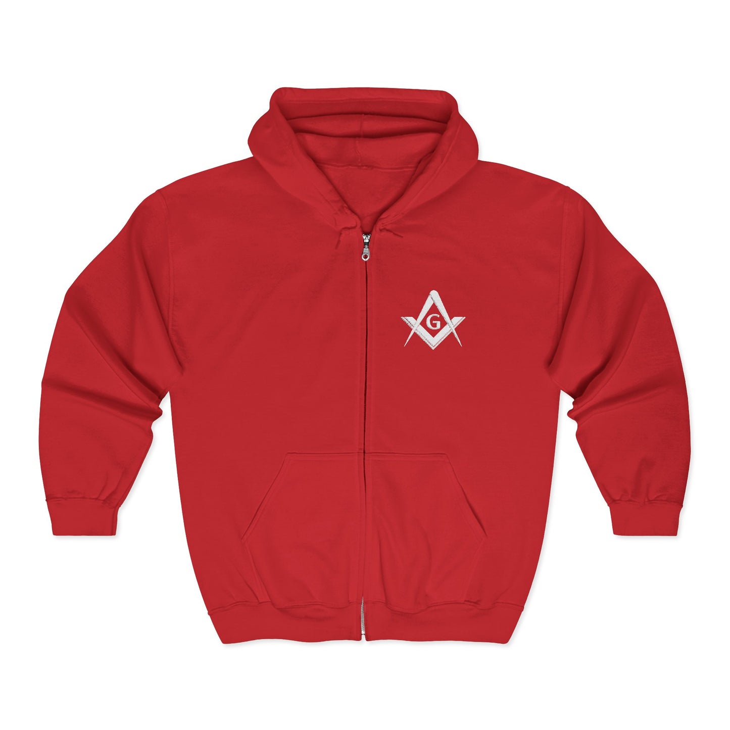 Embroidered Full Zip Hooded Sweatshirt - Square & Compass (White)