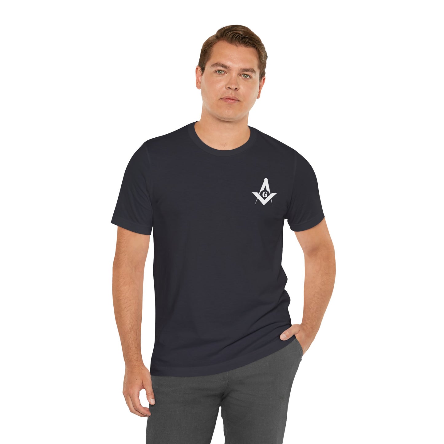 Dark-colored Entered Apprentice T-Shirt from Channel Islands Lodge 214 featuring lodge emblem and printed design.
