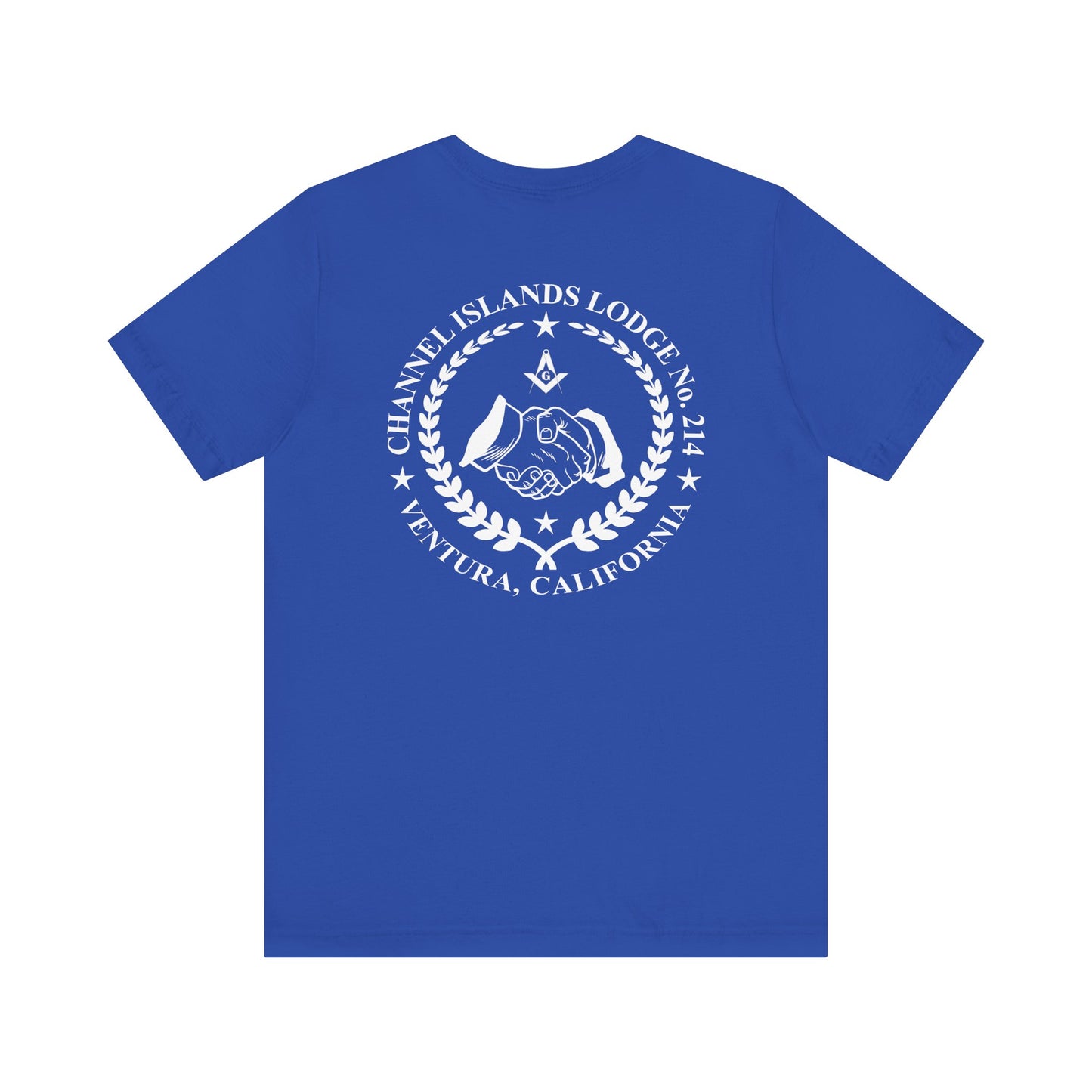 Fellowcraft T-Shirt from Channel Islands Lodge 214, featuring blue and green design, made by Printify.