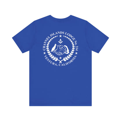 Fellowcraft T-Shirt from Channel Islands Lodge 214, featuring blue and green design, made by Printify.