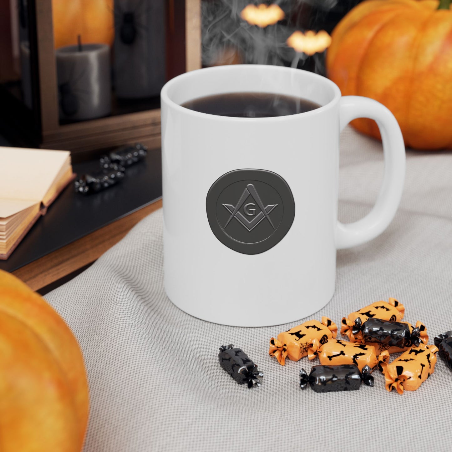 Simple Square and Compass Custom Wax Seal White Ceramic Coffee Mug (11oz, 15oz)