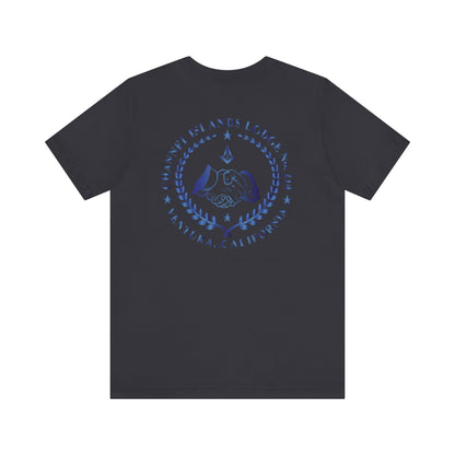 Channel Islands Lodge 214 Entered Apprentice short sleeve T-shirt in sapphire, made by Printify, with a comfortable fit and printed design.
