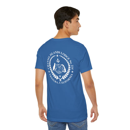 Fellowcraft T-Shirt from Channel Islands Lodge 214, featuring blue and green design, made by Printify.