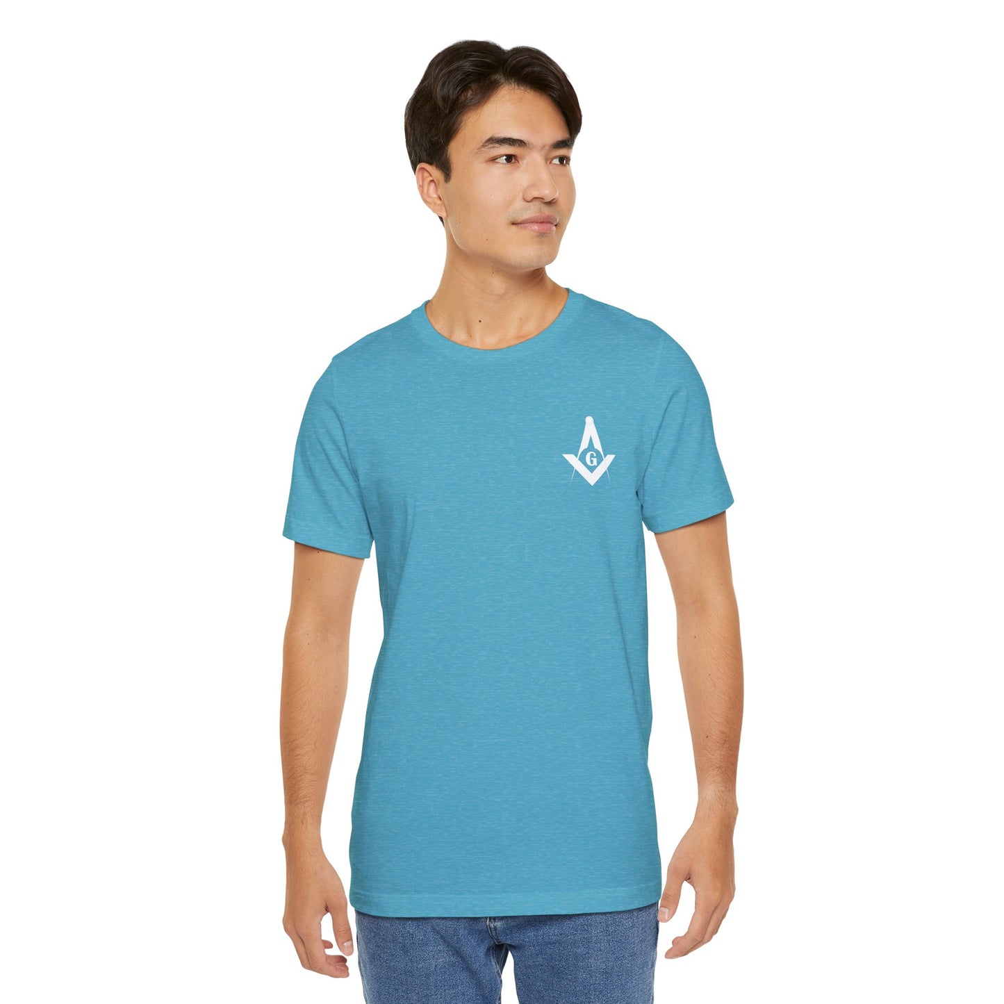 Fellowcraft T-Shirt from Channel Islands Lodge 214 with blue and green design, made by Printify, featuring lodge logo and lodge details.