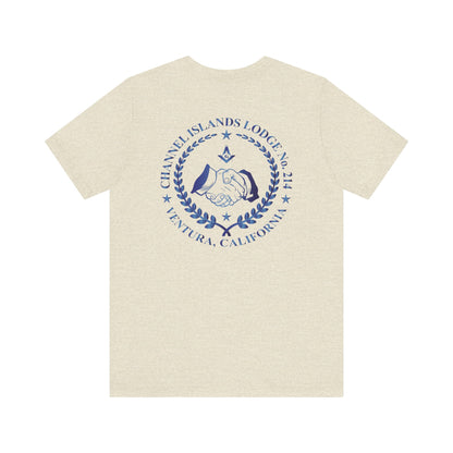 Channel Islands Lodge 214 Entered Apprentice short sleeve T-shirt in sapphire, featuring printed logo and comfortable fabric.