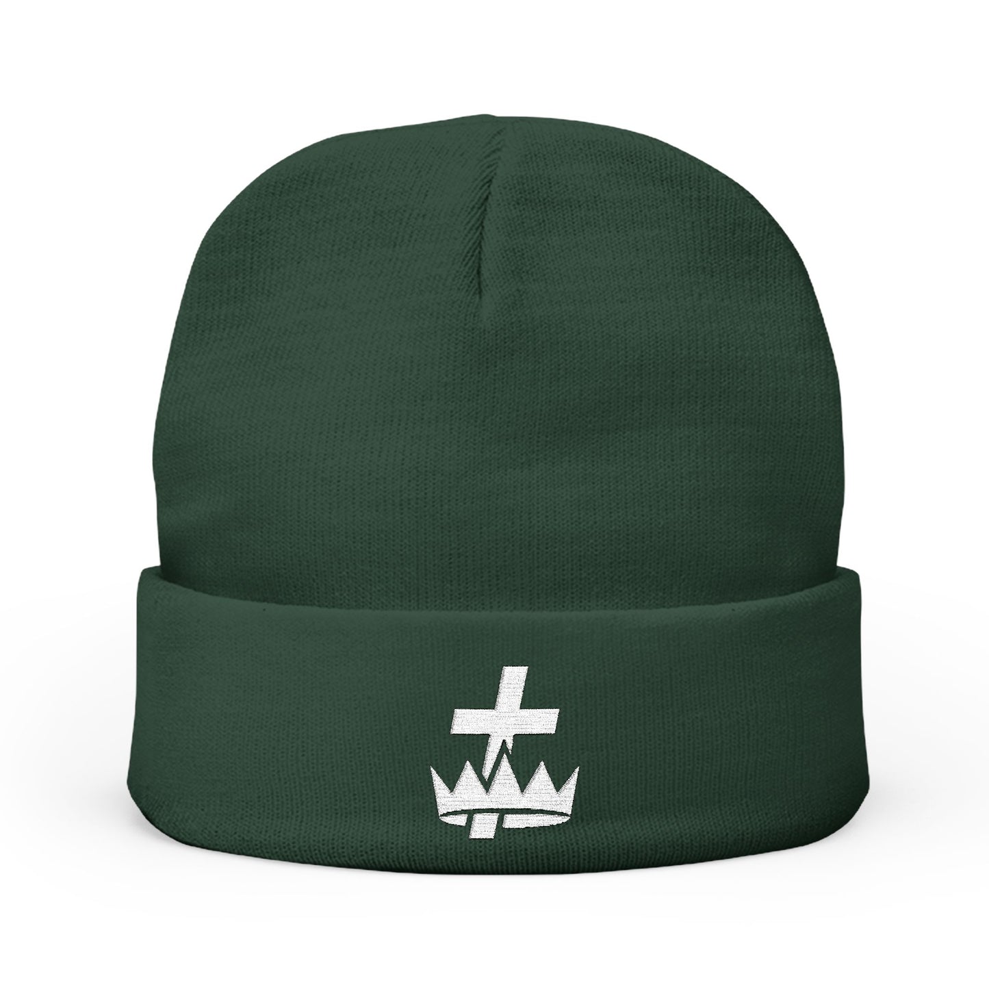 Knights Templar Embroidered Knit Beanie - White Emblem