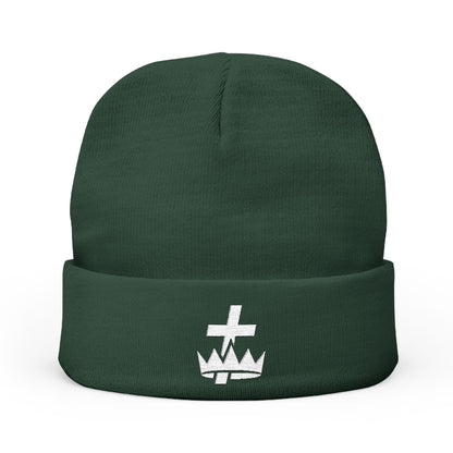 Knights Templar Embroidered Knit Beanie - White Emblem