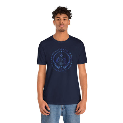 Channel Islands Lodge sapphire gradient short sleeve T-shirt by Printify, featuring a vibrant color design and casual fit.