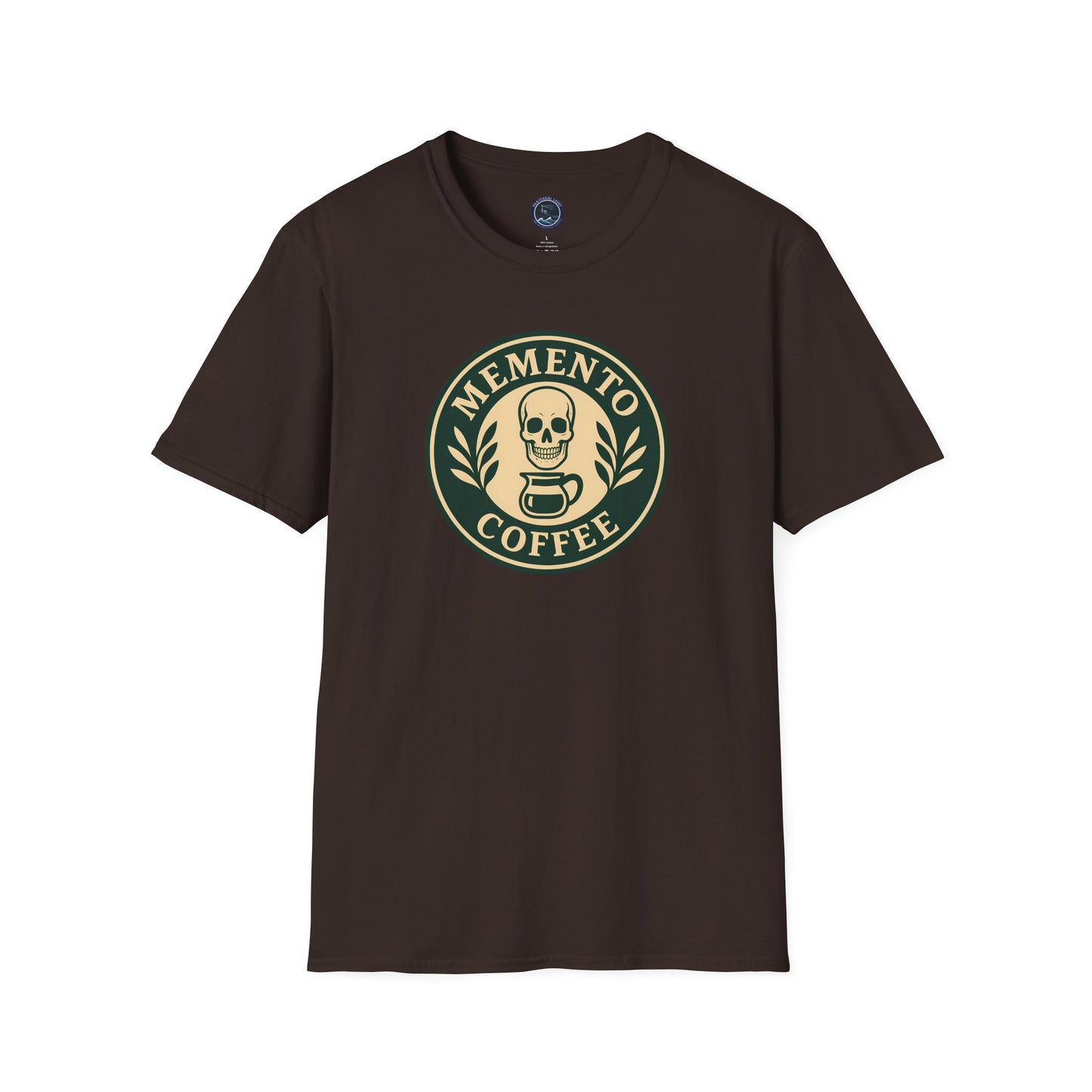 Memento Coffee Softstyle T-Shirt - Acacia (Green/Tan, Front Print)