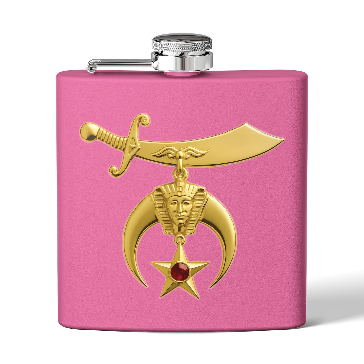 Shriner Stainless Steel Flask - Jeweled Gold Emblem