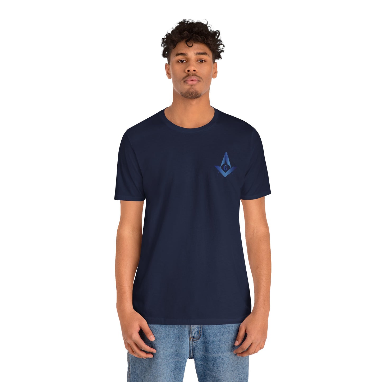 Channel Islands Lodge 214 Entered Apprentice short sleeve T-shirt in sapphire, with logo and design on front, made by Printify.