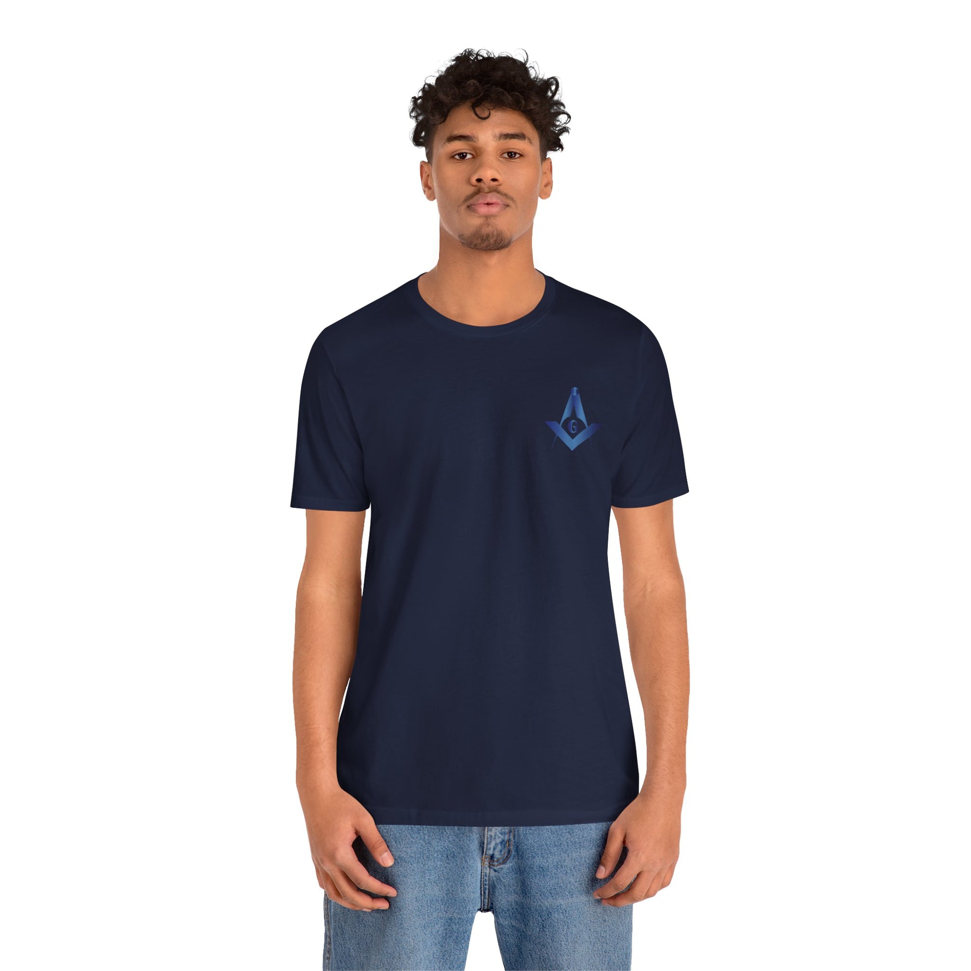 Channel Islands Lodge 214 Entered Apprentice short sleeve T-shirt in sapphire, with logo and design on front, made by Printify.