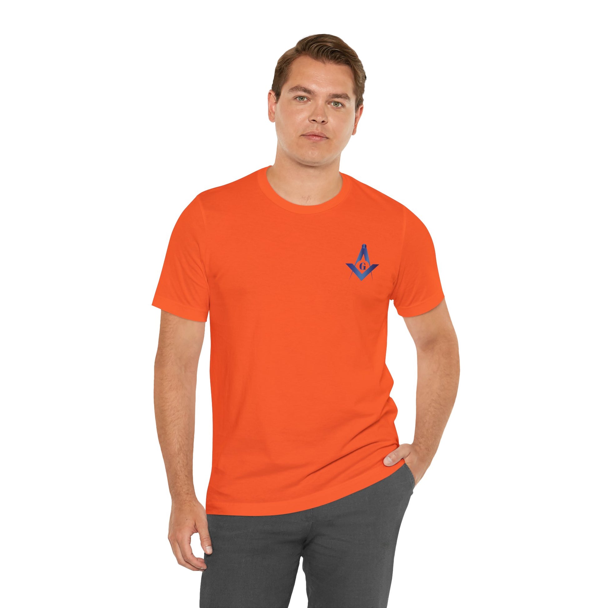 Channel Islands Lodge 214 Entered Apprentice short sleeve T-shirt in sapphire color, featuring printed lodge logo on front.