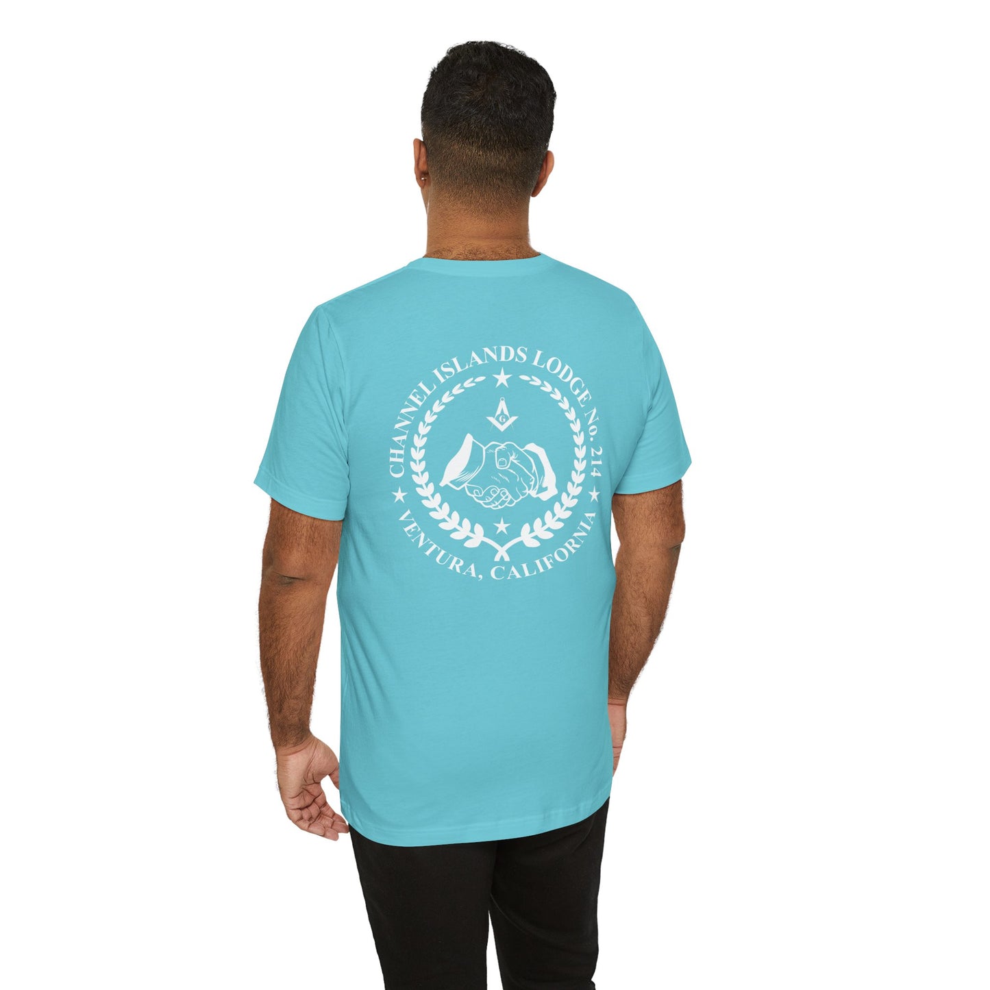 Blue and green Entered Apprentice T-Shirt from Channel Islands Lodge 214, featuring lodge emblem and casual fit.