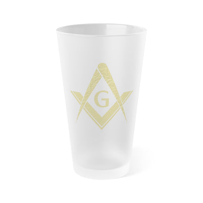 Simple Square and Compass Frosted Pint Glass (16oz) - Gold Leaf