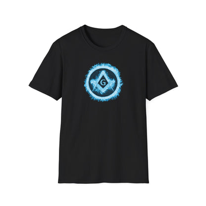 Square and Compass Encircled in Blue Flames Softstyle T-Shirt