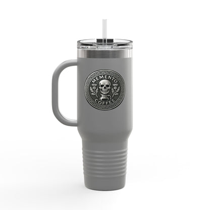 Two-Sided "Memento Coffee" Insulated Travel Tumbler (40oz) - Silver Emblem