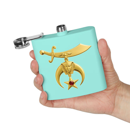 Shriner Stainless Steel Flask - Jeweled Gold Emblem