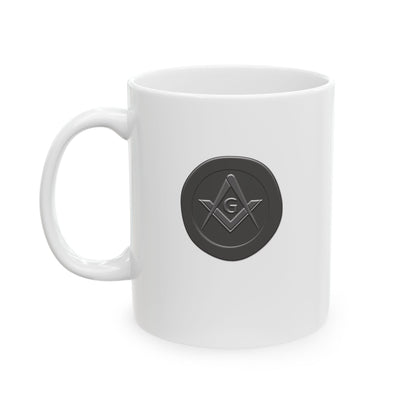 Two-Sided Simple Square and Compass Custom Wax Seal White Ceramic Coffee Mug (11oz, 15oz)