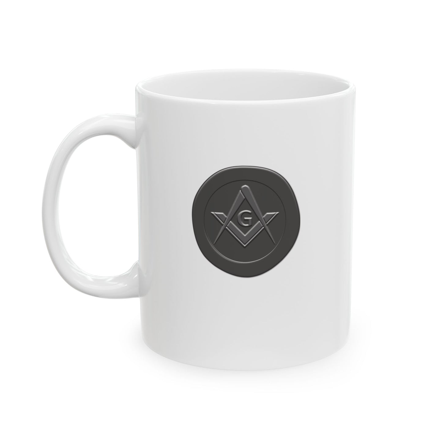 Simple Square and Compass Custom Wax Seal White Ceramic Coffee Mug (11oz, 15oz)