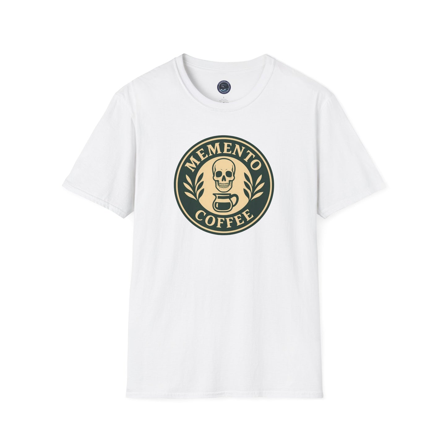 Memento Coffee Softstyle T-Shirt - Acacia (Green/Tan, Front Print)