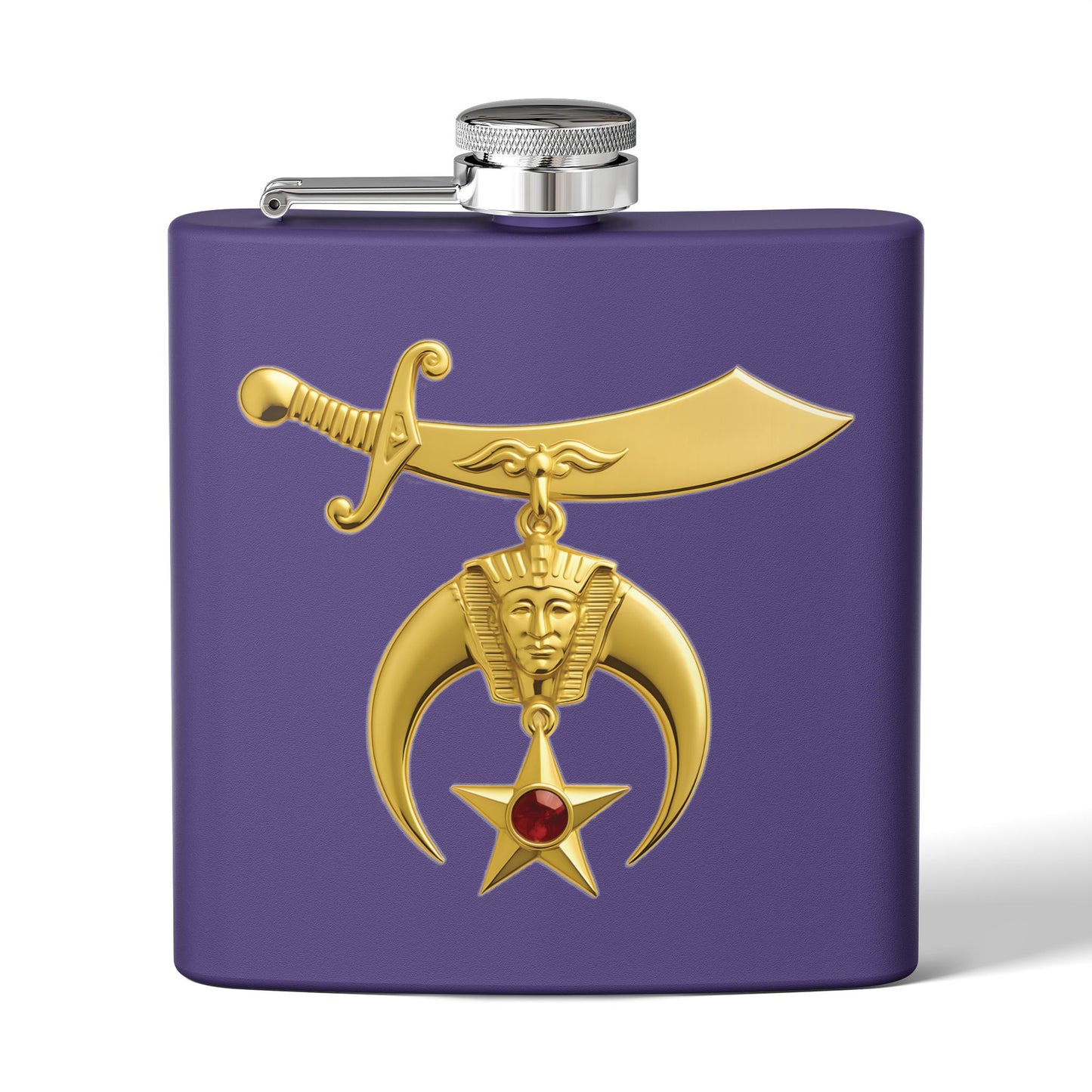 Shriner Stainless Steel Flask - Jeweled Gold Emblem