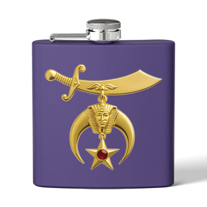 Shriner Stainless Steel Flask - Jeweled Gold Emblem