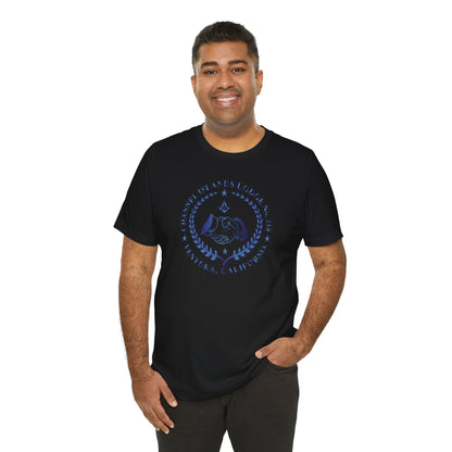 Channel Islands Lodge sapphire gradient short sleeve T-shirt by Printify, featuring a stylish design and comfortable fit.