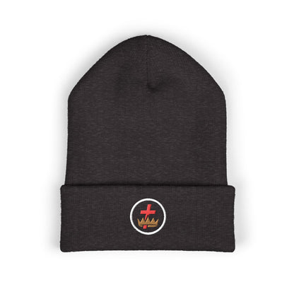 Knights Templar Encircled Cross and Crown - Embroidered Classic Cuffed Beanie